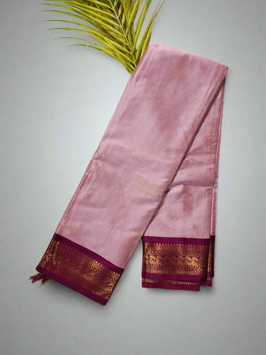 Baby Pink Kanjivaram Silk Saree with Magenta Zari Border