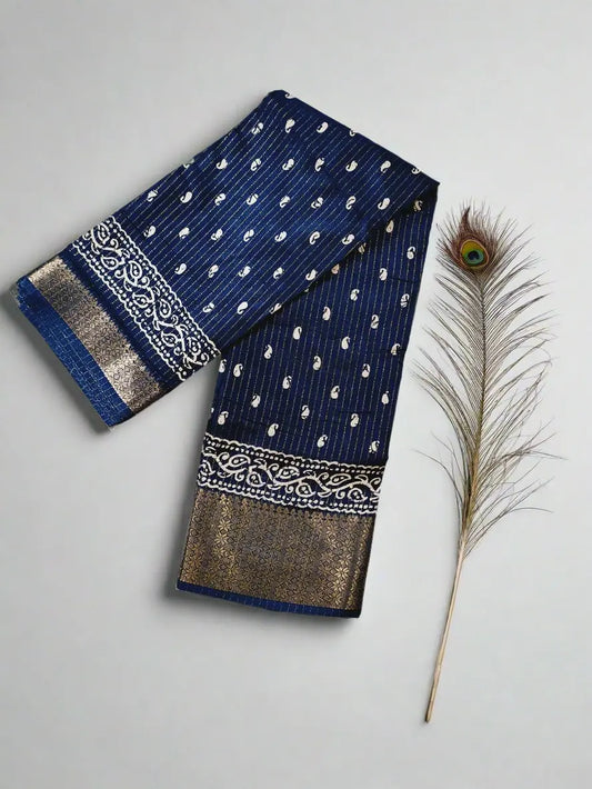 Firoji Blue Banarasi Silk Saree with Delicate Zari Border