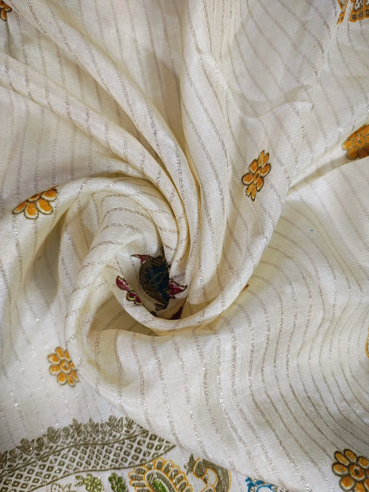 Dola Silk Saree - Ivory & Mustard Yellow with Heritage Motifs & Zari Border