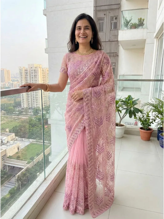 The Blush Pink Saree with Fine Embroidery Work