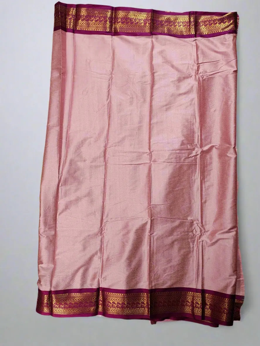 Baby Pink Kanjivaram Silk Saree with Magenta Zari Border