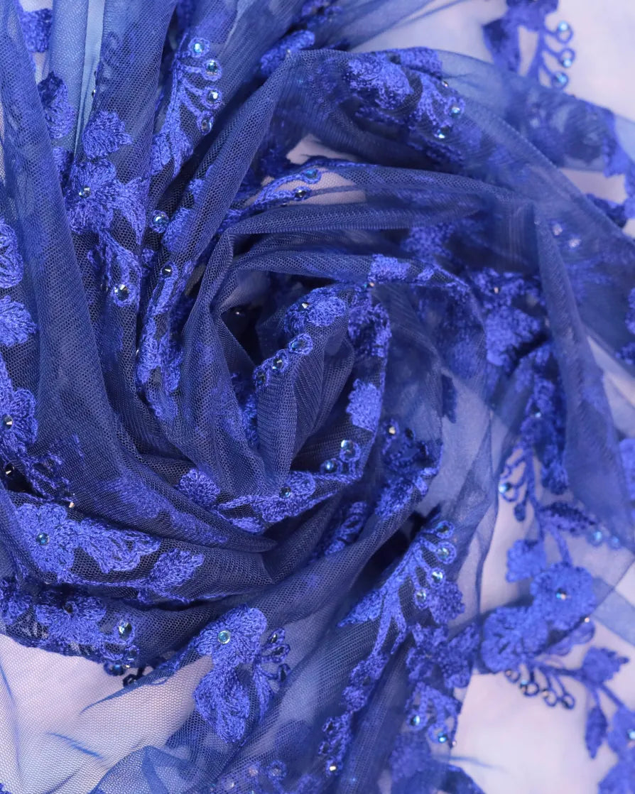 The Royal Blue Butterfly Net Saree with Rich Embroidery Work