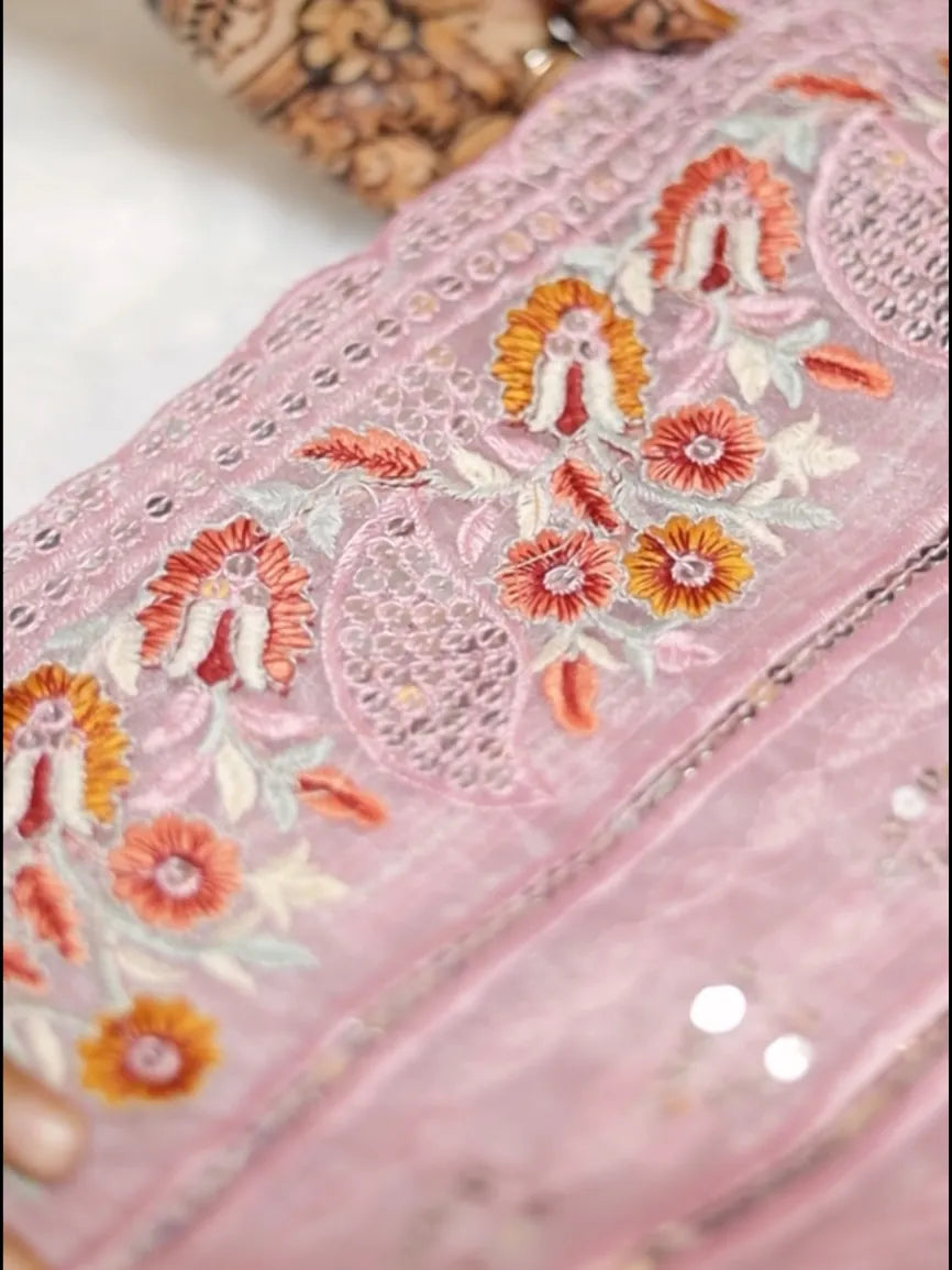 Mauve Pink Saree with Delicate Embroidery Work
