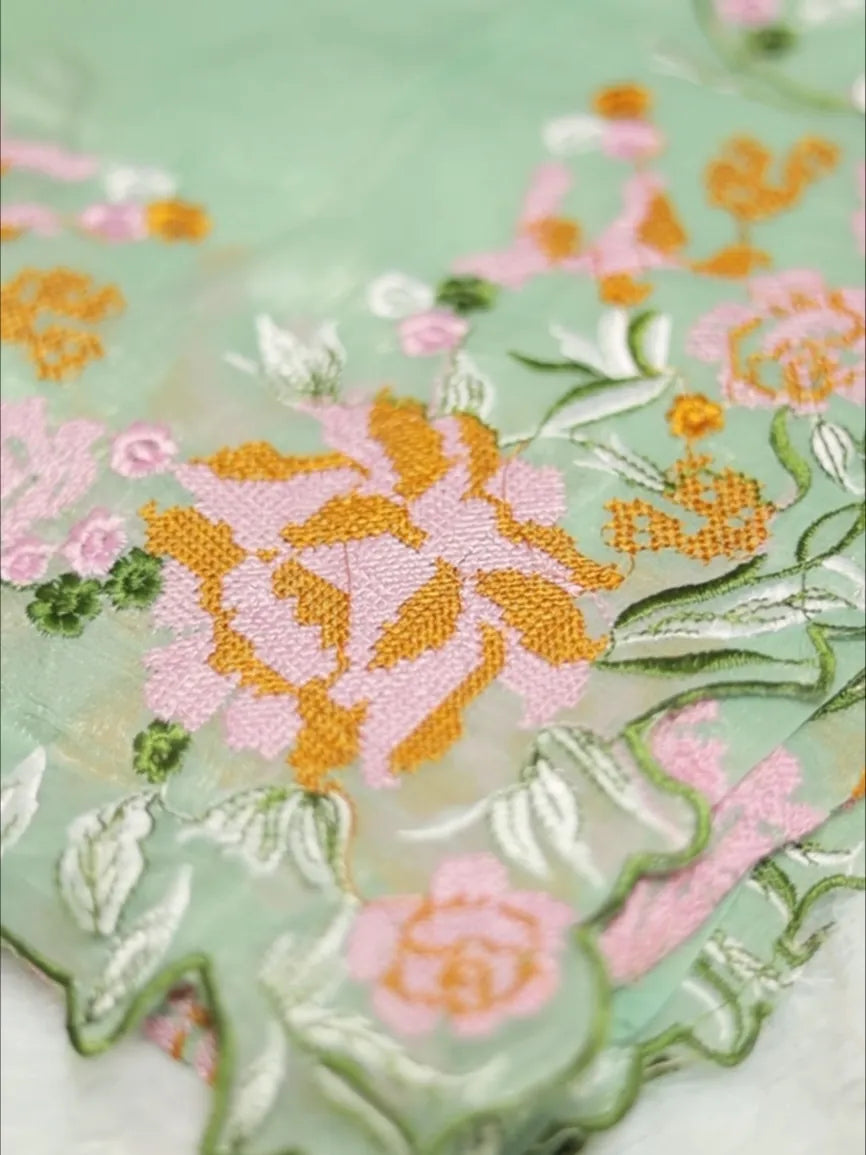 Elegant Pista Green Saree with Fine Floral Embroidery
