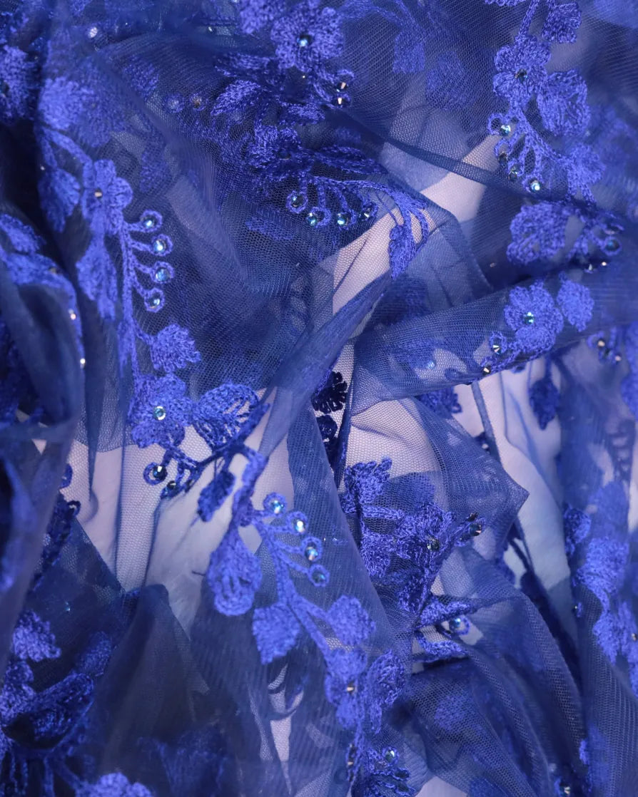 The Royal Blue Butterfly Net Saree with Rich Embroidery Work