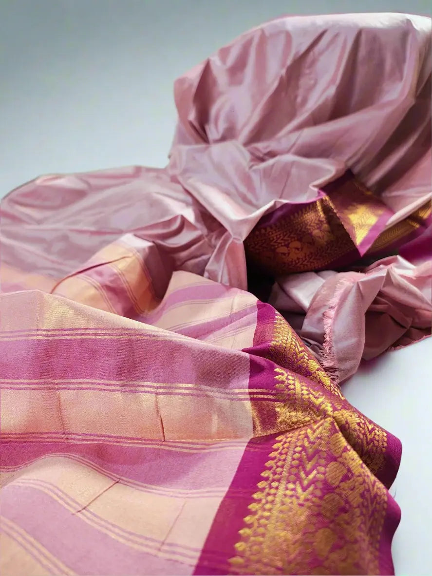 Baby Pink Kanjivaram Silk Saree with Magenta Zari Border