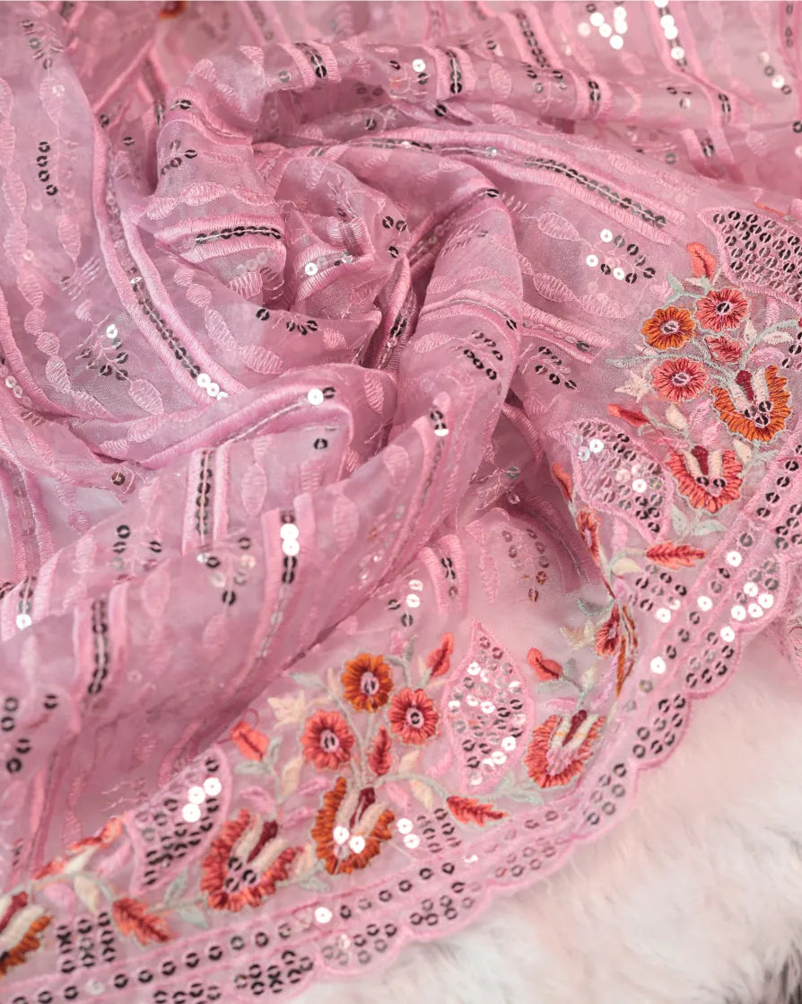 Mauve Pink Saree with Delicate Embroidery Work
