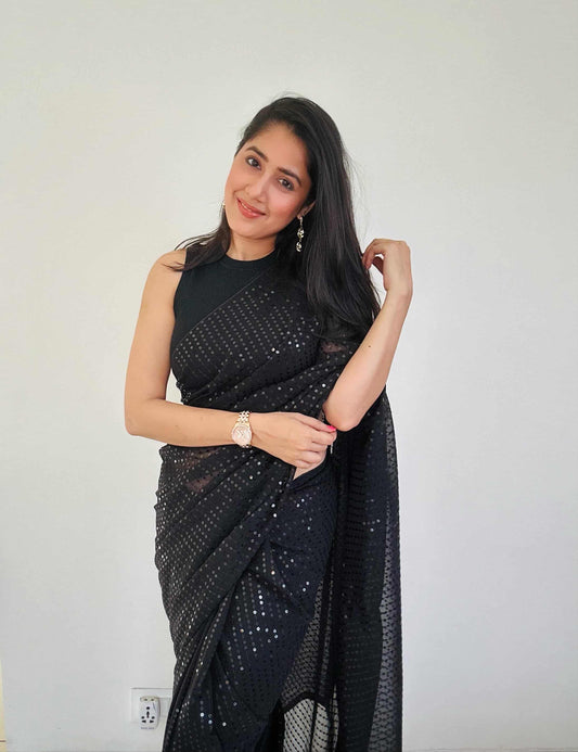 The Black Aura Shimmer Saree with Sequin Work