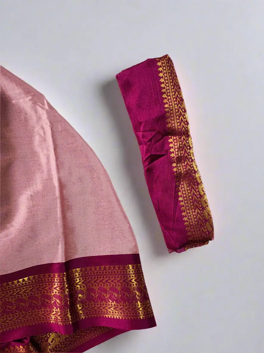 Baby Pink Kanjivaram Silk Saree with Magenta Zari Border