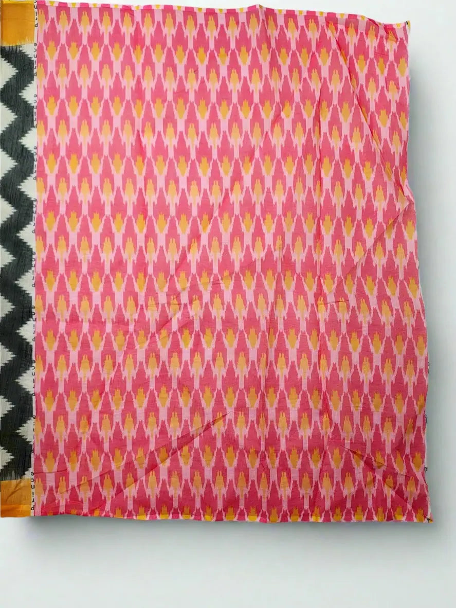 Linen Cotton Saree with Chevron Design and Mustard Yellow Border – Soft Linen