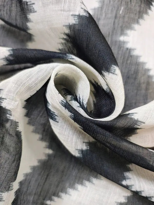 Linen Cotton Saree with Chevron Design and Mustard Yellow Border – Soft Linen