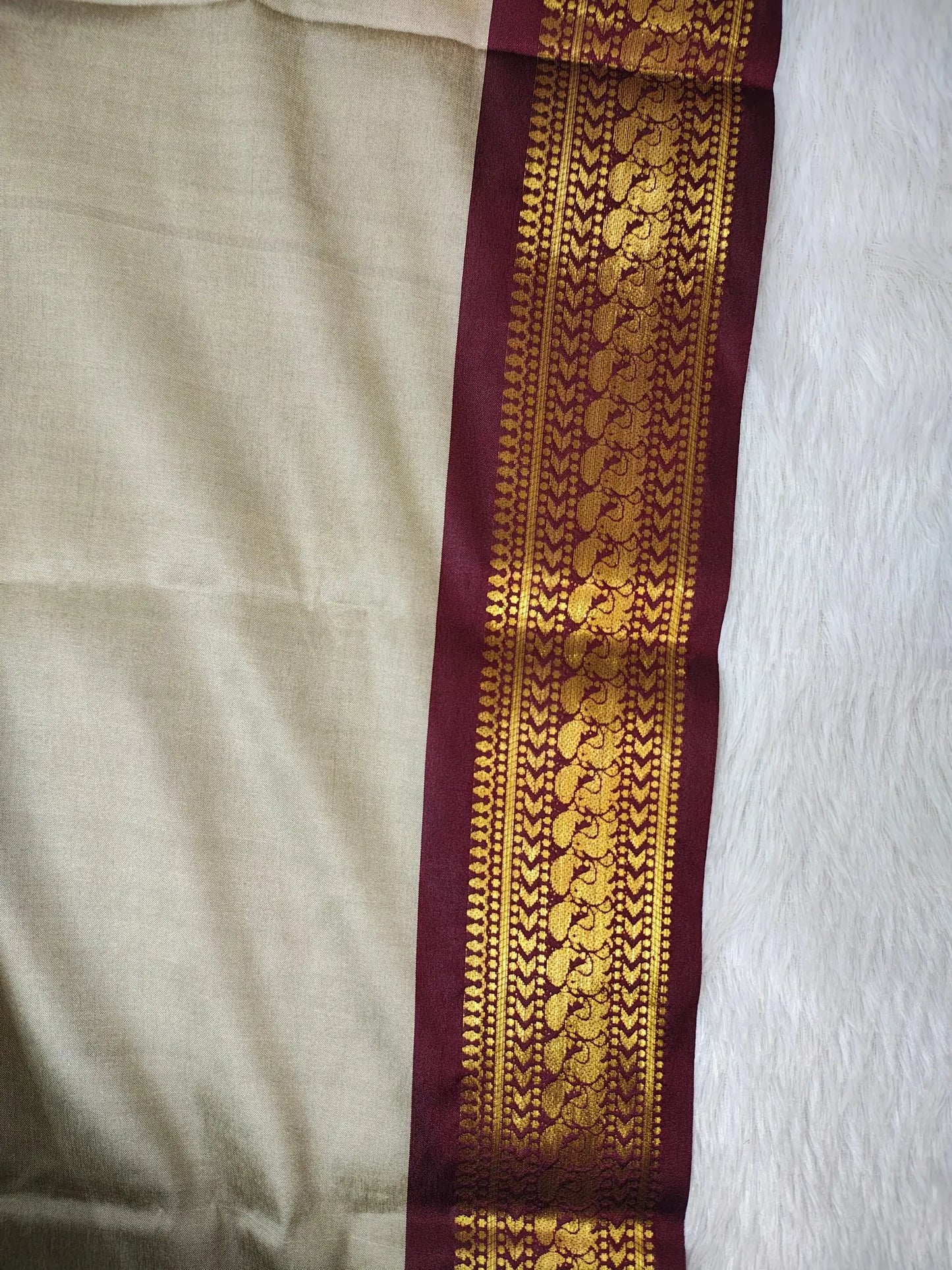 Chikoo Kanjivaram Silk Saree with Maroon Zari Border