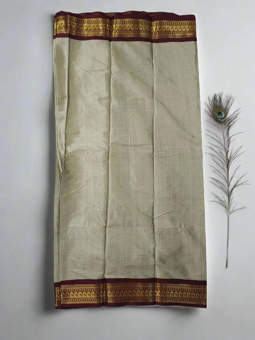 Chikoo Kanjivaram Silk Saree with Maroon Zari Border