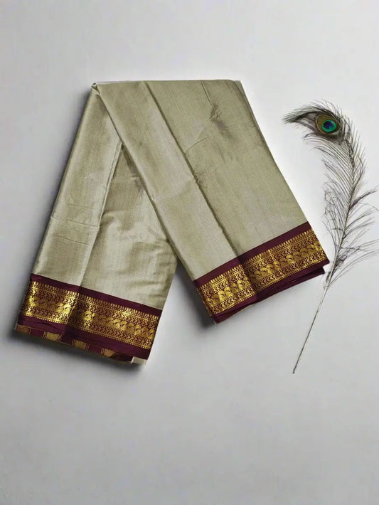 Chikoo Kanjivaram Silk Saree with Maroon Zari Border