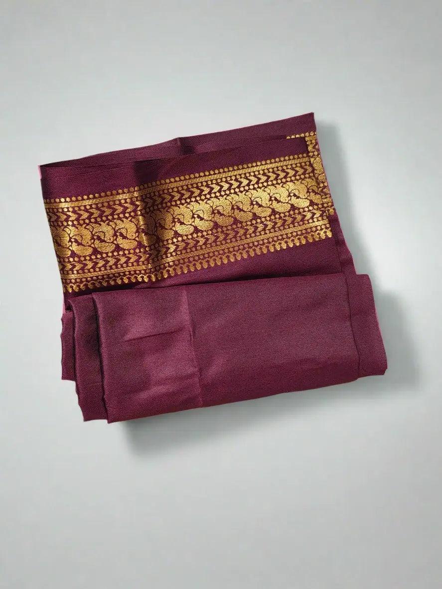 Chikoo Kanjivaram Silk Saree with Maroon Zari Border