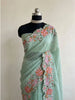 Elegant Pista Green Saree with Fine Floral Embroidery