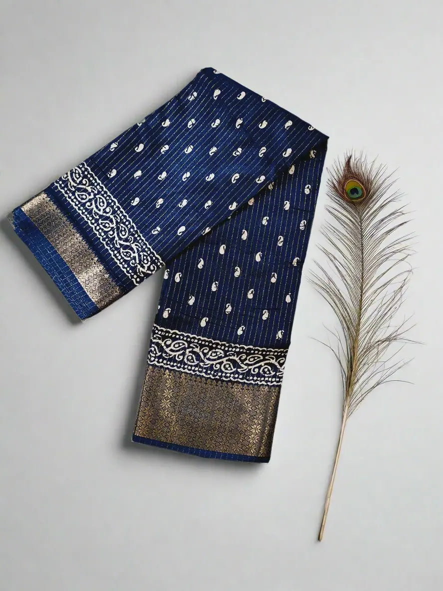 Dola Silk Saree with Kanchipuram Style Art - Firoji Blue with Zari Border