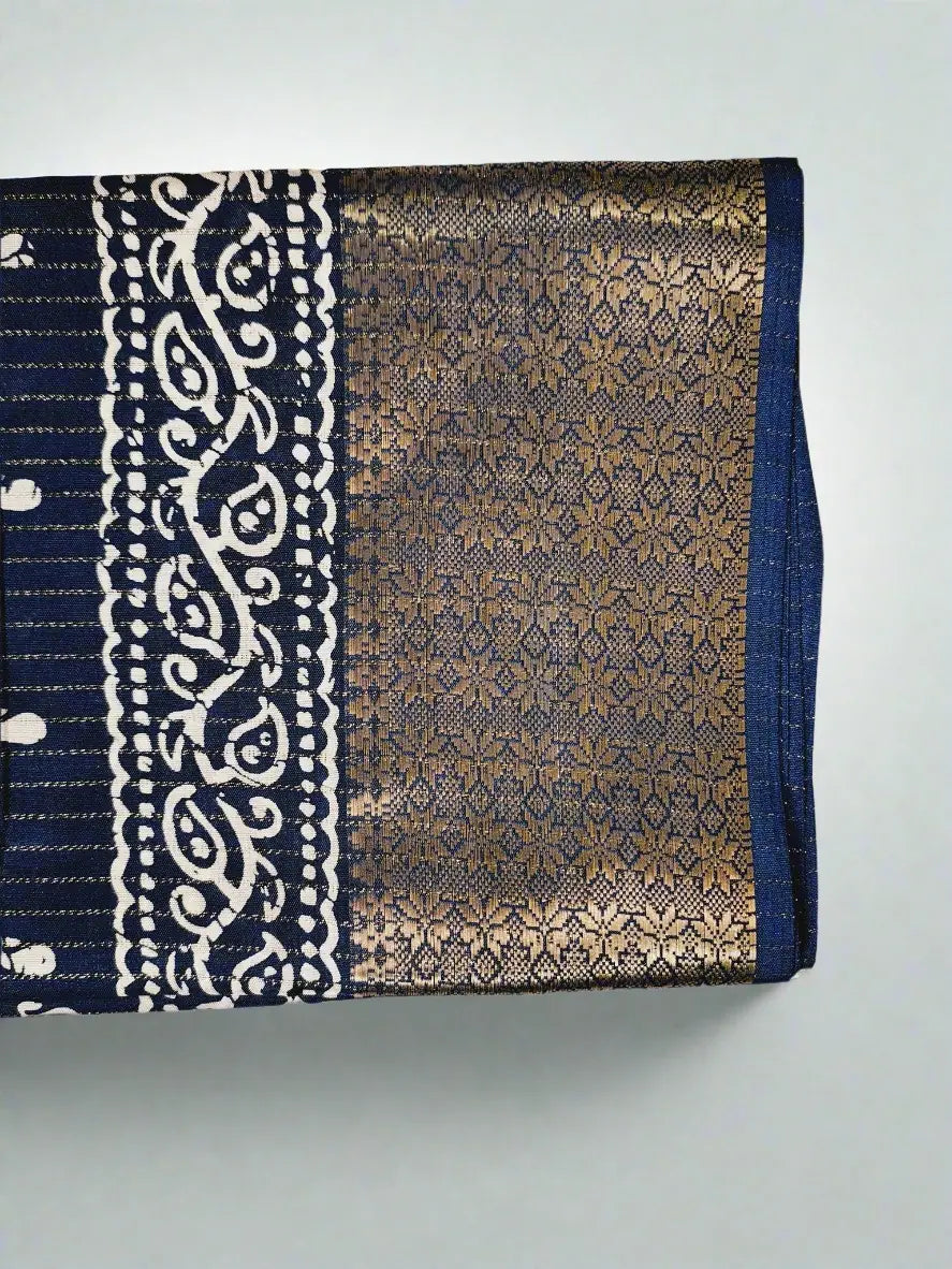 Dola Silk Saree with Kanchipuram Style Art - Firoji Blue with Zari Border