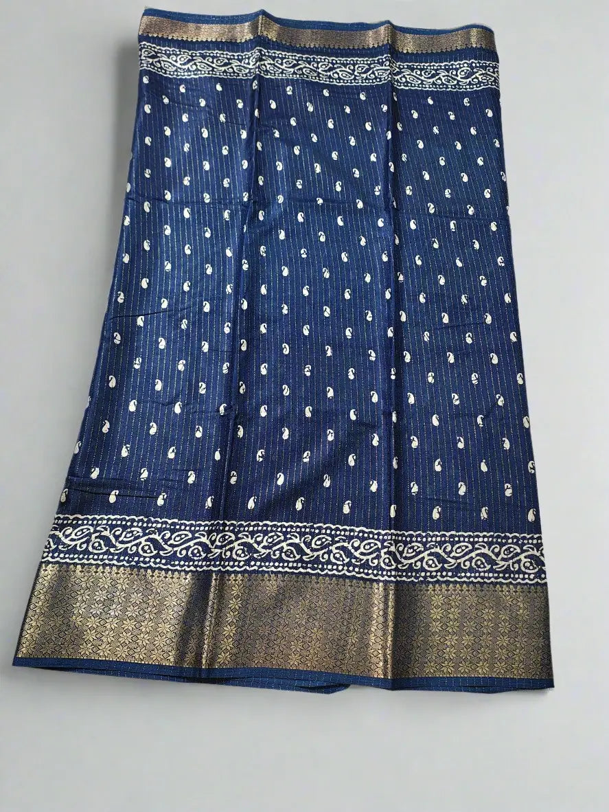 Dola Silk Saree with Kanchipuram Style Art - Firoji Blue with Zari Border