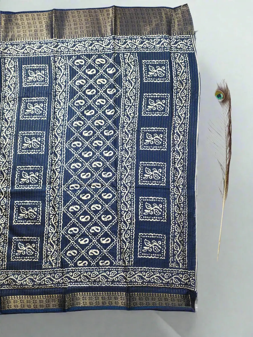 Dola Silk Saree with Kanchipuram Style Art - Firoji Blue with Zari Border