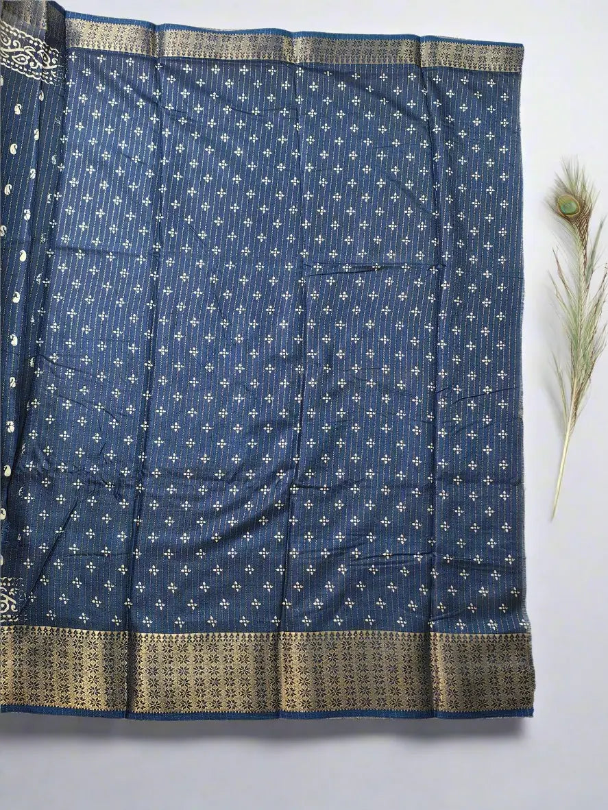 Dola Silk Saree with Kanchipuram Style Art - Firoji Blue with Zari Border
