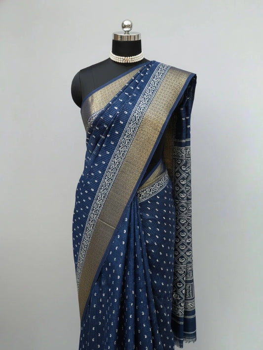 Firoji Blue Banarasi Silk Saree with Delicate Zari Border