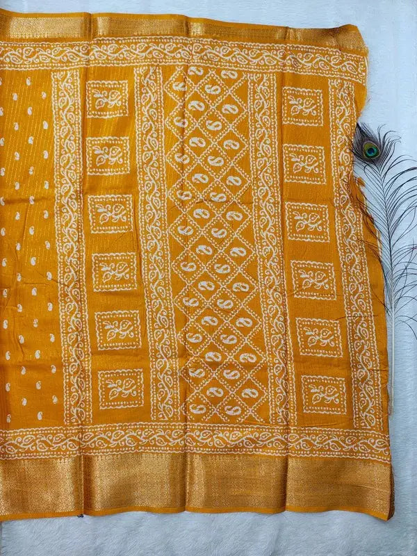 Dola Silk Saree with Kanchipuram Style Art - Mustard Yellow with Zari Border
