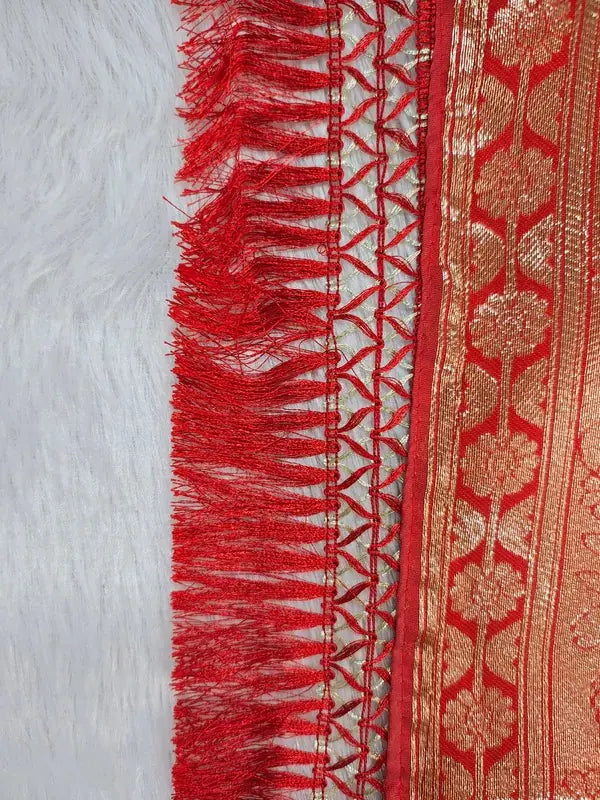 Banarasi Silk Saree - White & Red with Golden Zari Work | Ideal Saree for Weddings & Festivals
