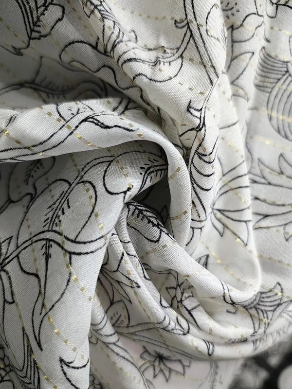 White Kalamkari Saree with Black Zari Border & Intricate Motifs