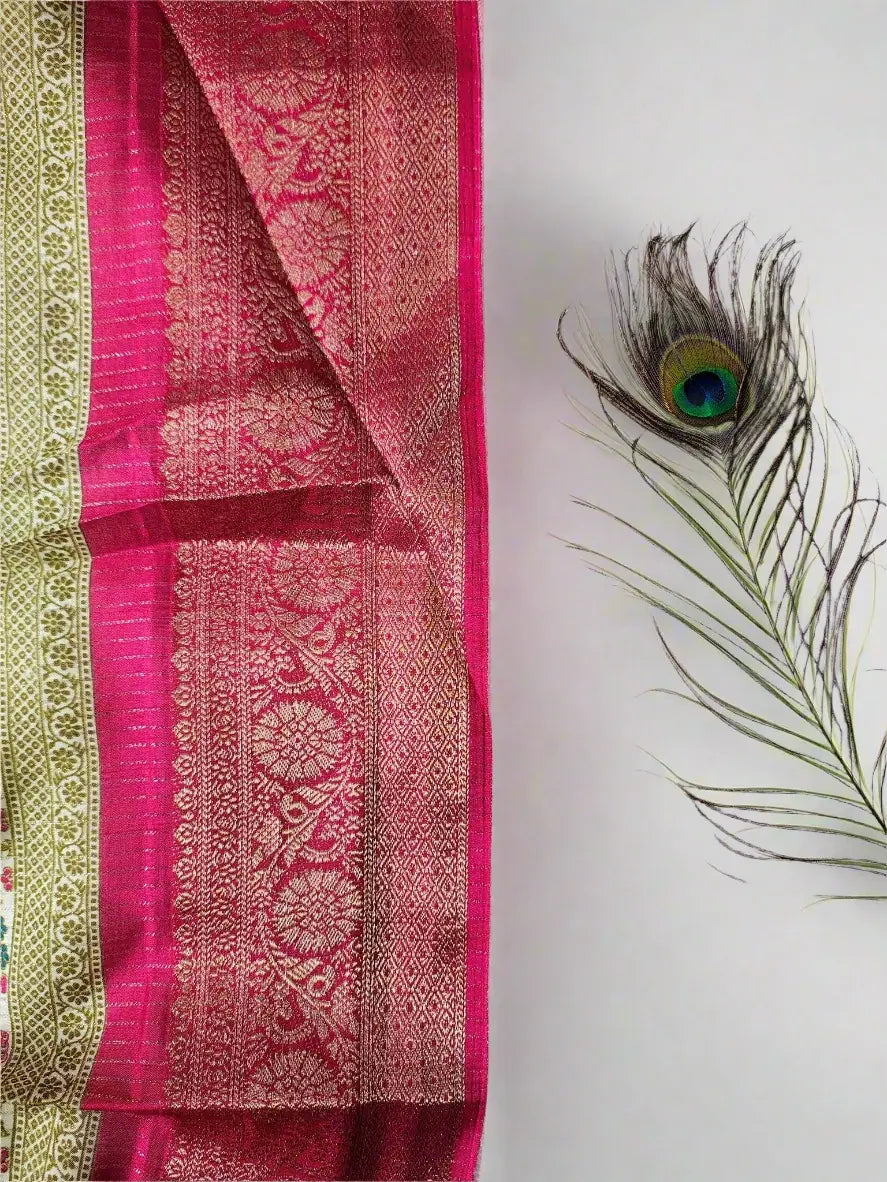 Dola Silk Saree - Ivory Pink with Heritage Motifs & Zari Border