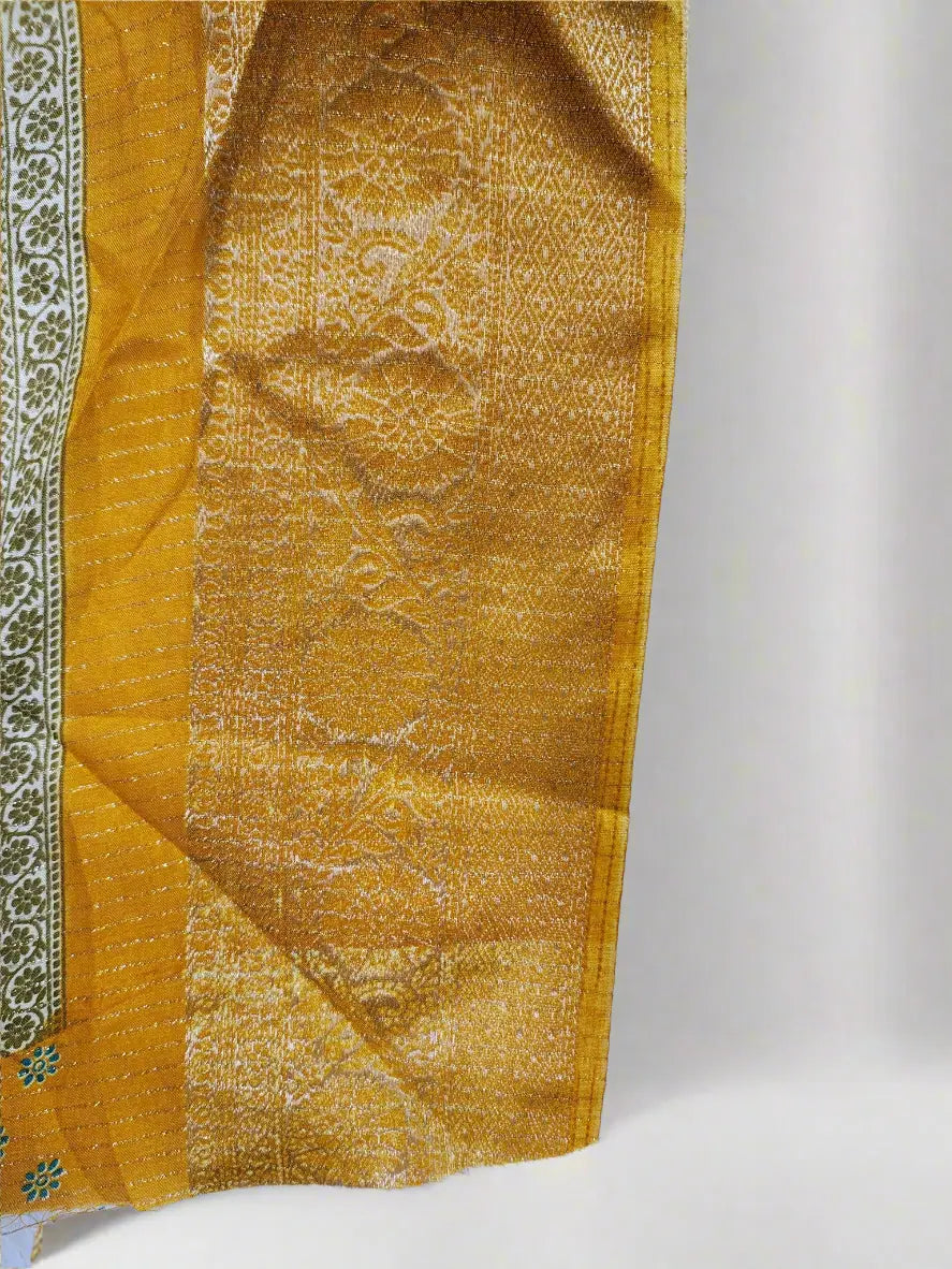 Dola Silk Saree - Ivory & Mustard Yellow with Heritage Motifs & Zari Border