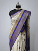 Ivory & Royal Blue Banarasi Saree with Heritage Motifs & Zari Border
