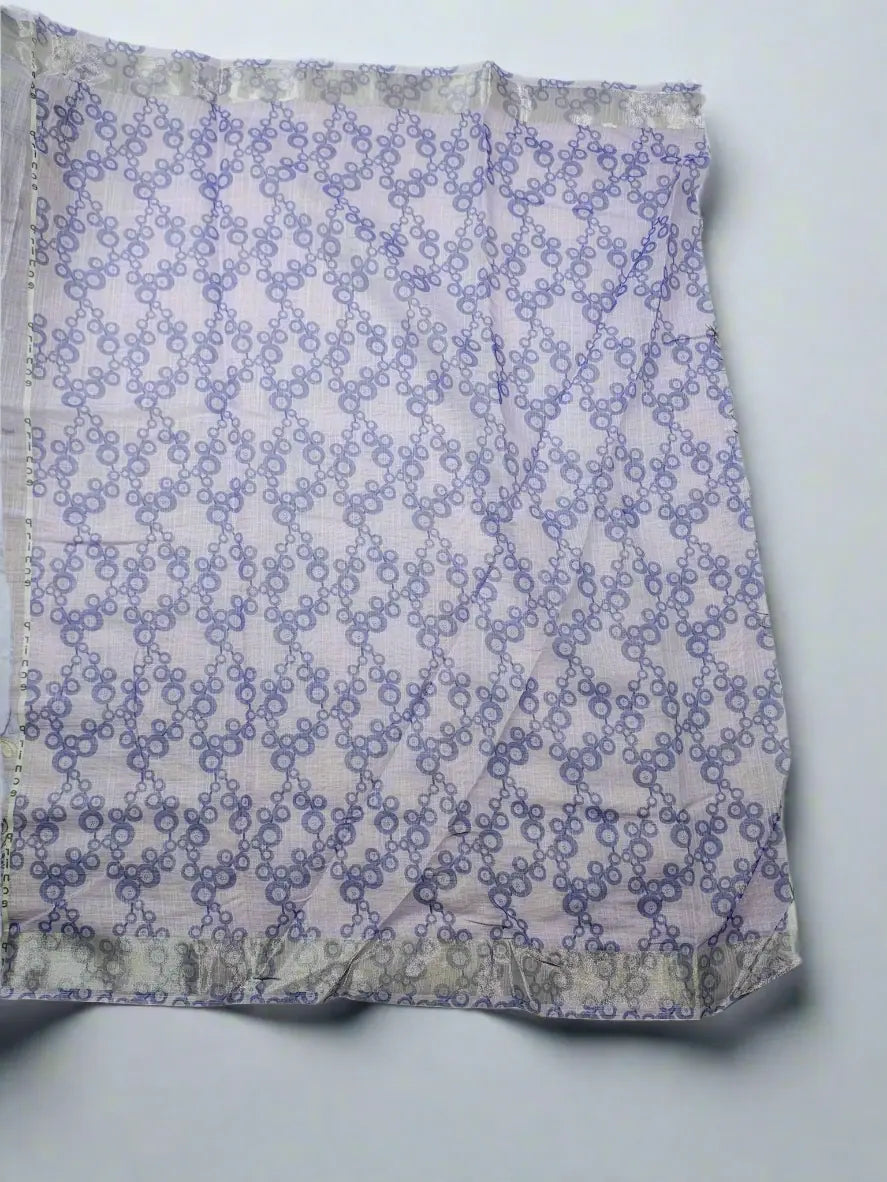 Linen Cotton Saree with Wildflower Meadow Print – Lavender Purple - Soft Linen Saree