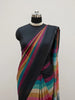 Linen Multicolour Striped Saree with Black Border & Checkered Pallu