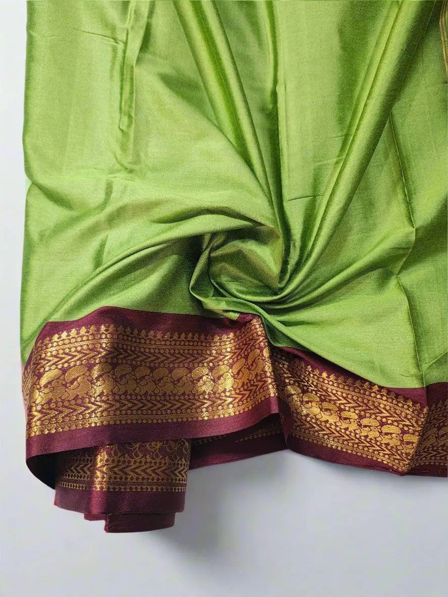 Parrot Green Kanjivaram Silk Saree with Maroon Zari Border