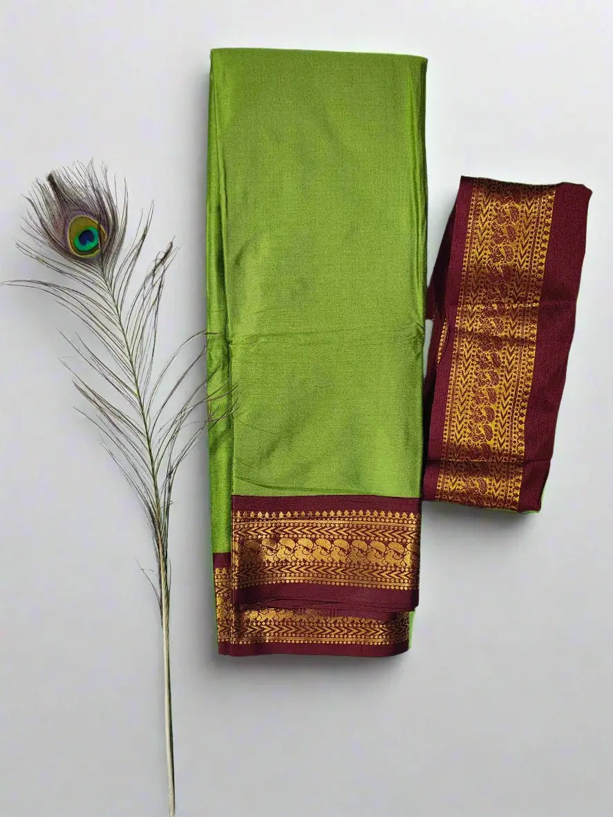 Parrot Green Kanjivaram Silk Saree with Maroon Zari Border