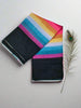 Linen Cotton Saree – Multicolour Striped Design with Black Border & Checkered Pallu