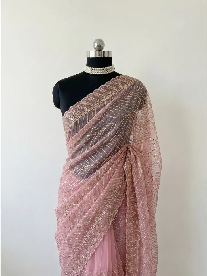 The Blush Pink Saree with Fine Embroidery Work