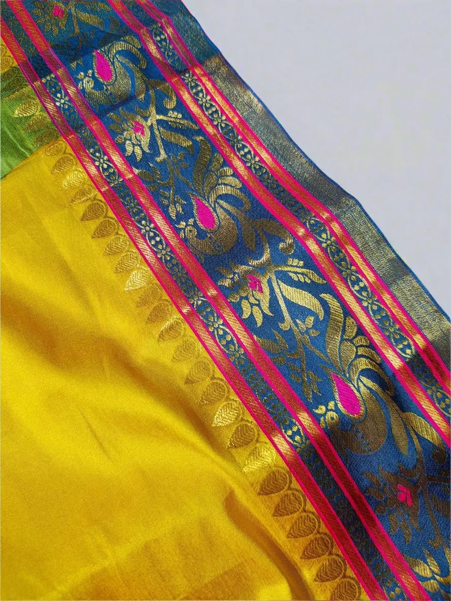 Paithani Silk Saree - Yellow with Paisley Motifs & Zari Border