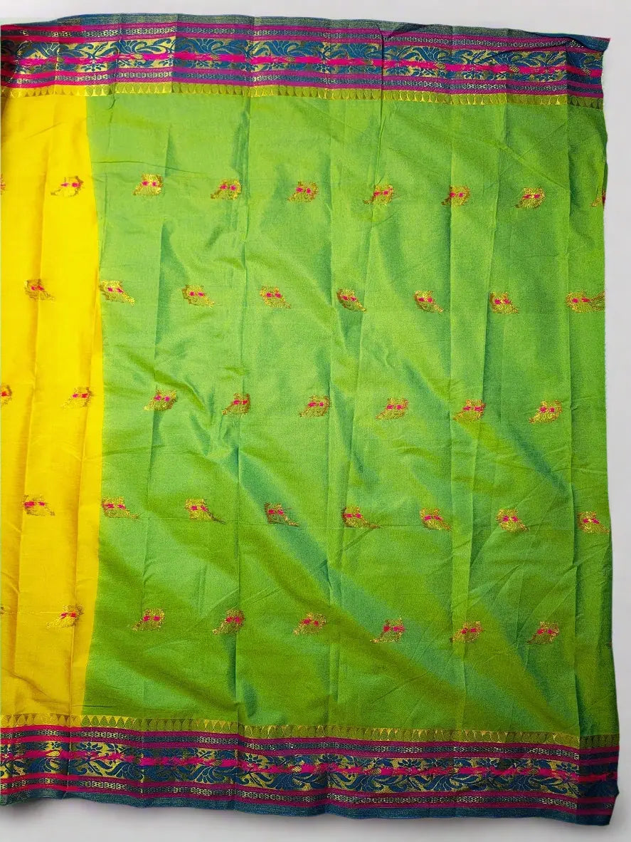Paithani Silk Saree - Yellow with Paisley Motifs & Zari Border