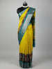 Yellow & Green Bandhani Saree with Kalamkari Peacock & Floral Art Print