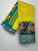 Soft Silk Saree in Yellow & Teal Colour with Peackok Art