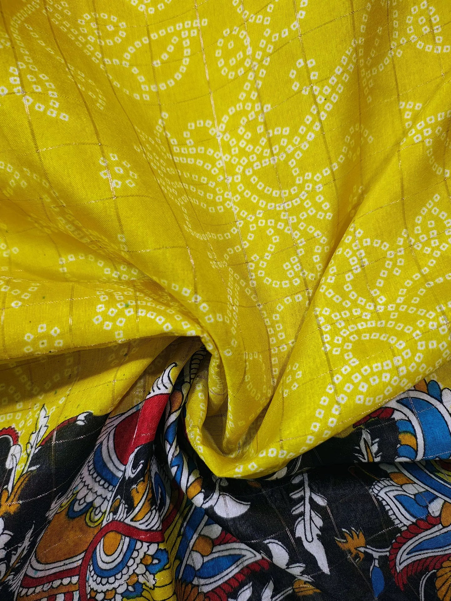 Soft Silk Saree in Yellow & Teal Colour with Peackok Art