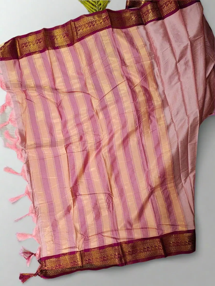 Baby Pink Kanjivaram Silk Saree with Magenta Zari Border