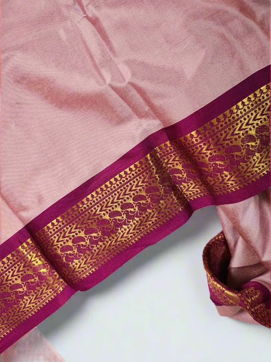 Baby Pink Kanjivaram Silk Saree with Magenta Zari Border