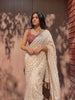 Pearl White Polka Foil Work Chiffon Saree