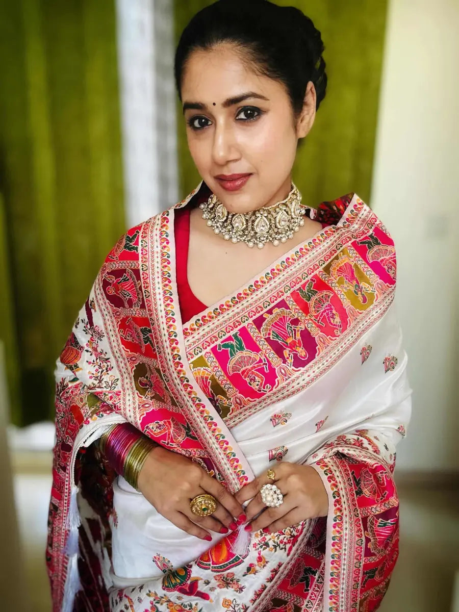 Royal Pashmina Art Soft Silk Woven Saree with Unstitched Blouse