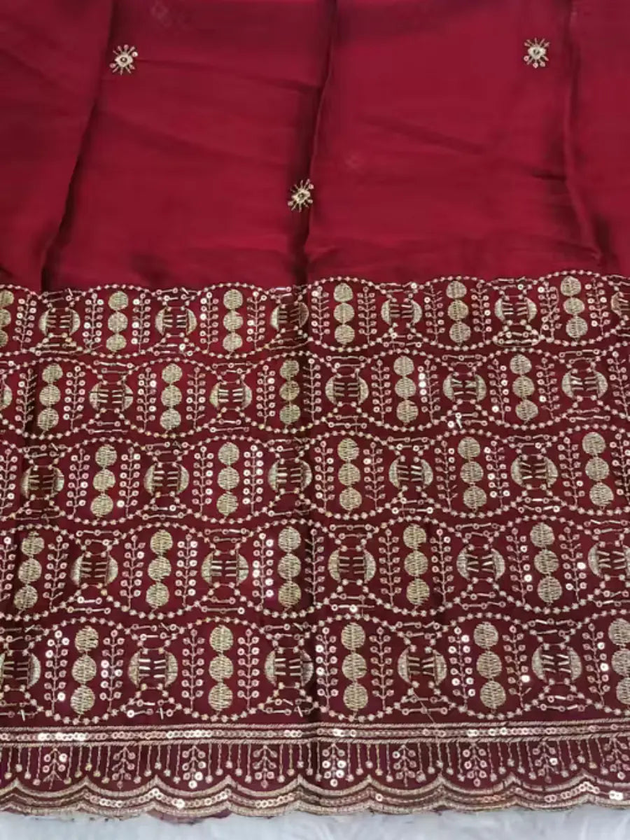 Pearl White Polka Foil Work Chiffon Saree