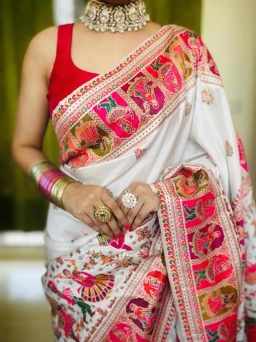 Royal Pashmina Art Soft Silk Woven Saree with Unstitched Blouse